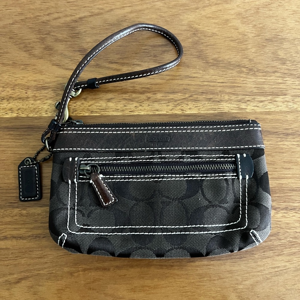 Coach Brown Wristlet with Zip Pocket